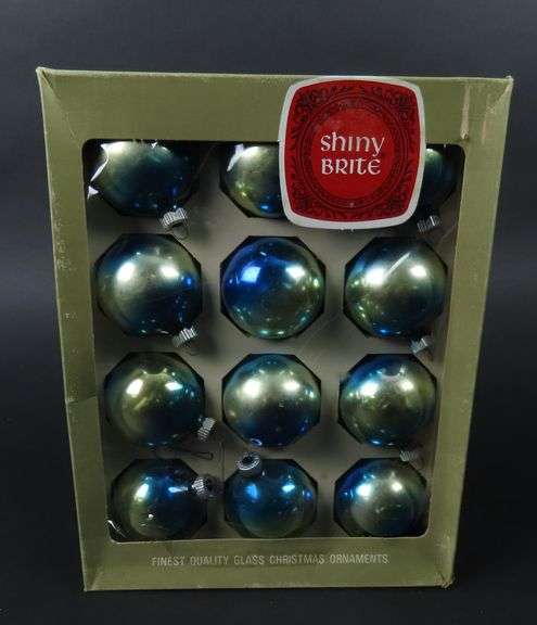Box of Vintage Shiny Brite Glass Christmas Ornaments