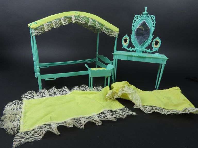 Vintage Doll Bed with Vanity & Stool