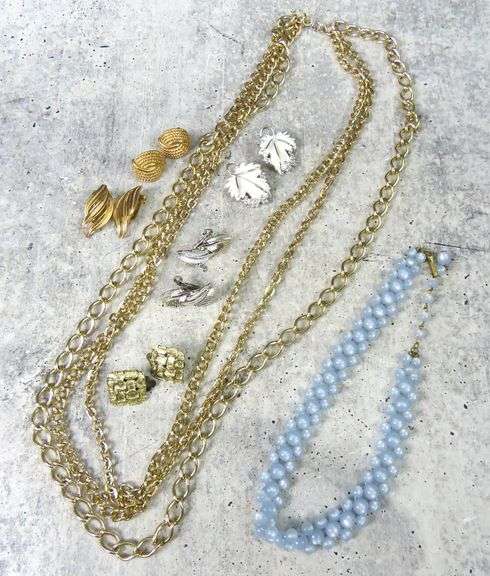 Grouping of Costume Jewelry with Clip Earrings and Necklaces