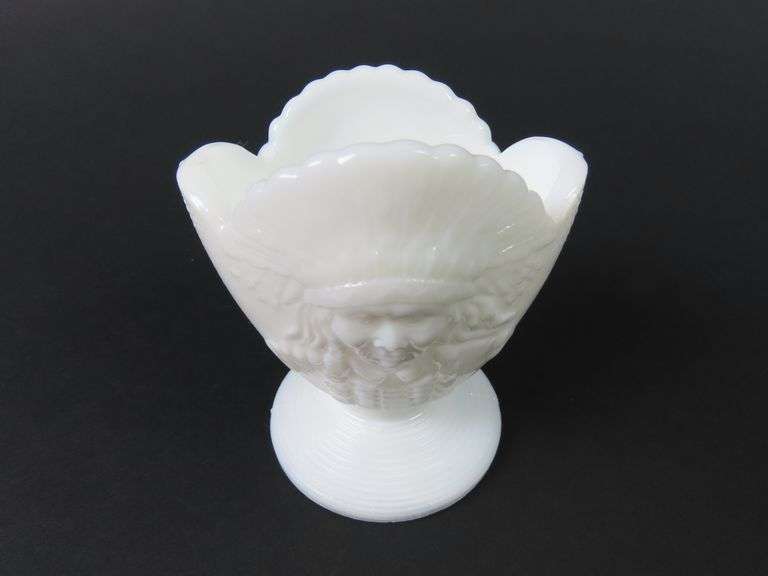 Vintage Indigenous Indian Chief Milk Glass Match Holder