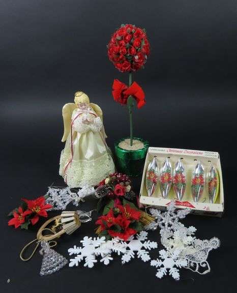 Grouping of Vintage Christmas Décor with Tree Topper & Ornaments
