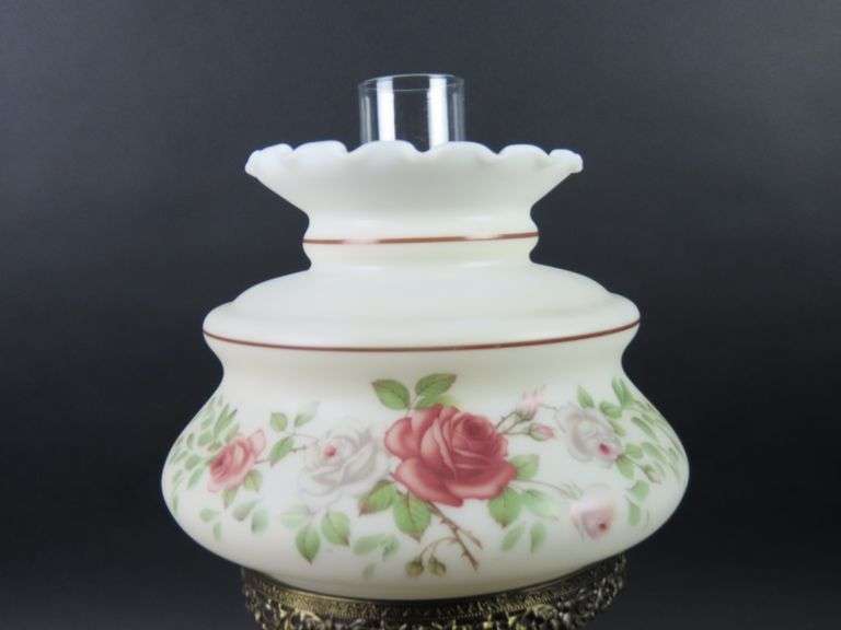 Antique Electrified Oil Lamp with Shade & Chimney