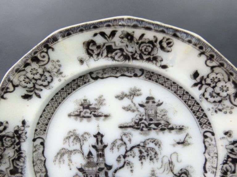 Antique "Pelew Black" Transferware Plate by Edward Challinor Circa: 1842-1867