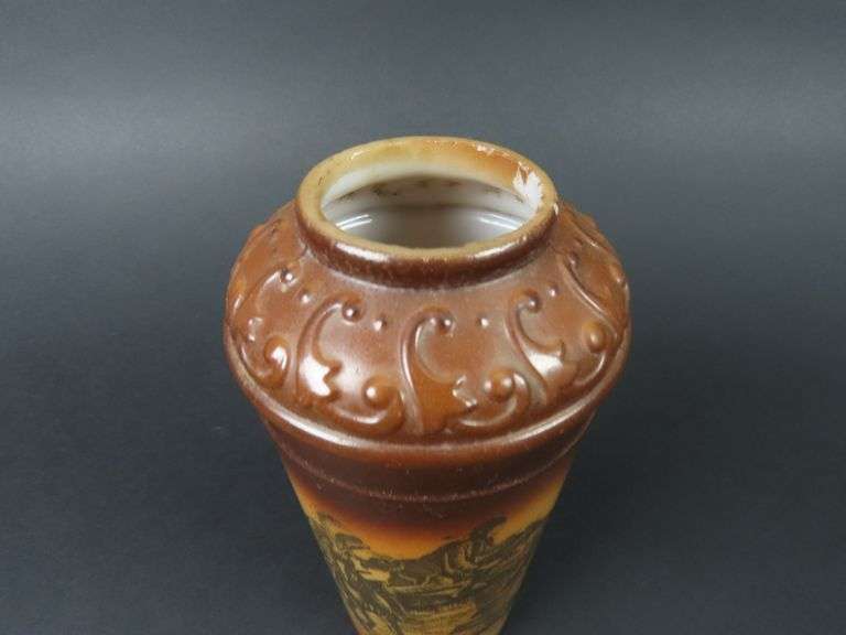 Antique Fostoria Milk Glass Native American Indian Cheif Vase