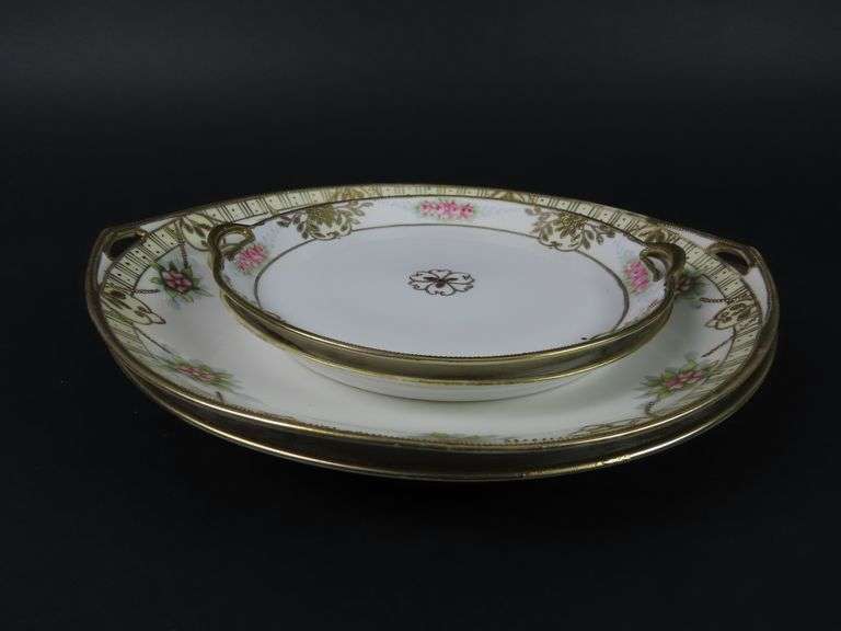 Lot of 4 Handpainted Nippon Double Handled Plates - Made in Japan