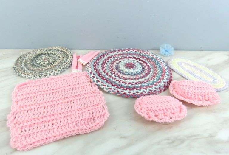 Grouping of Handcrafted Doll House Rugs & Pillows