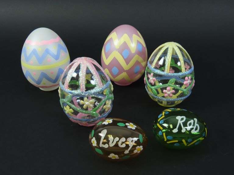 Lot of 6 Decorative Glass Easter Eggs