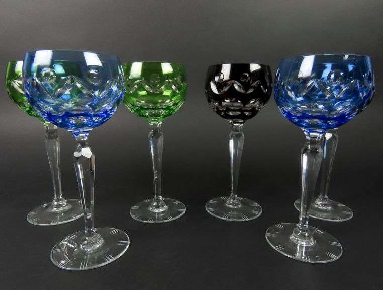 Mixed Lot of 6 Beautiful Cut to Clear Wine Glasses