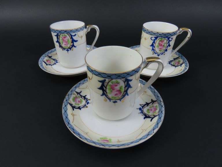 Lot of 3 Noritake Handpainted Chocolate Cups & Saucers - Made in Japan