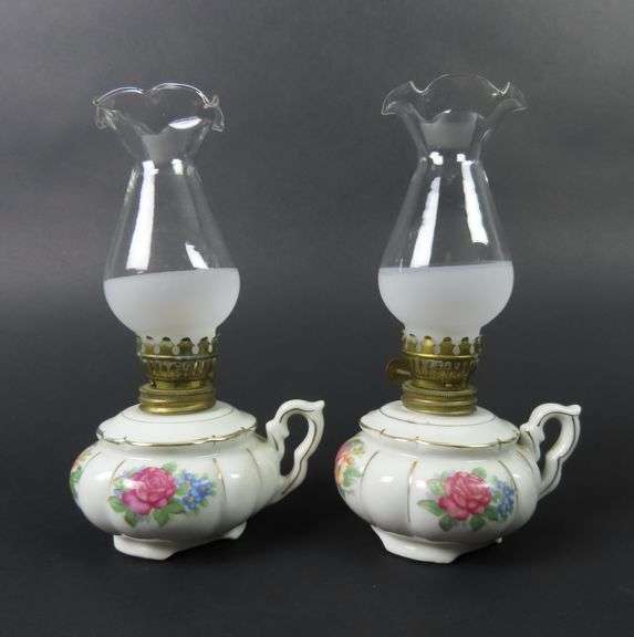 Lot of 2 Small Matching Oil Lamps