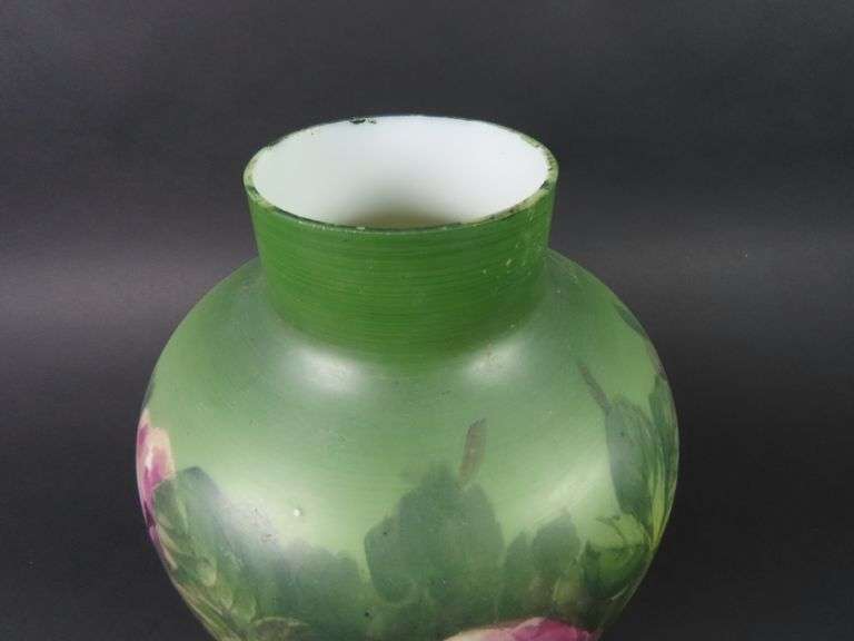 Antique Large Hand Painted Floral Bristol Glass Vase