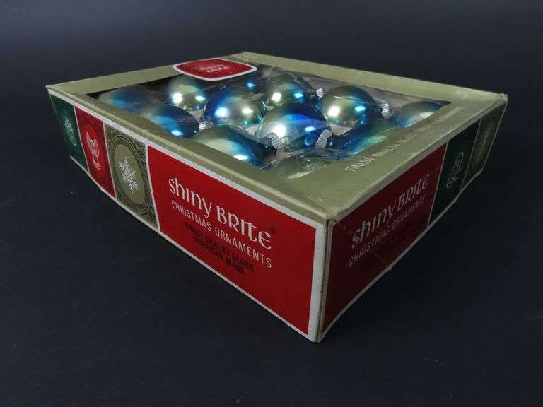 Box of Vintage Shiny Brite Glass Christmas Ornaments