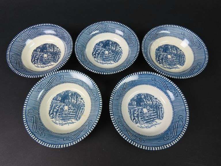 Lot of 5 "Currier and Ives Blue" Berry Bowls by Royal (USA)