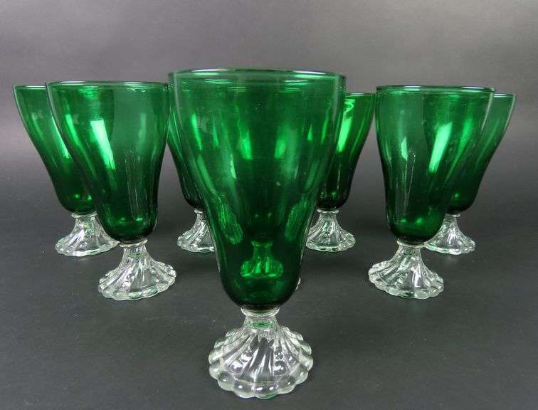 Lot of 8 "Burple-Inspiration Green" Water Goblets by Anchor-Hocking