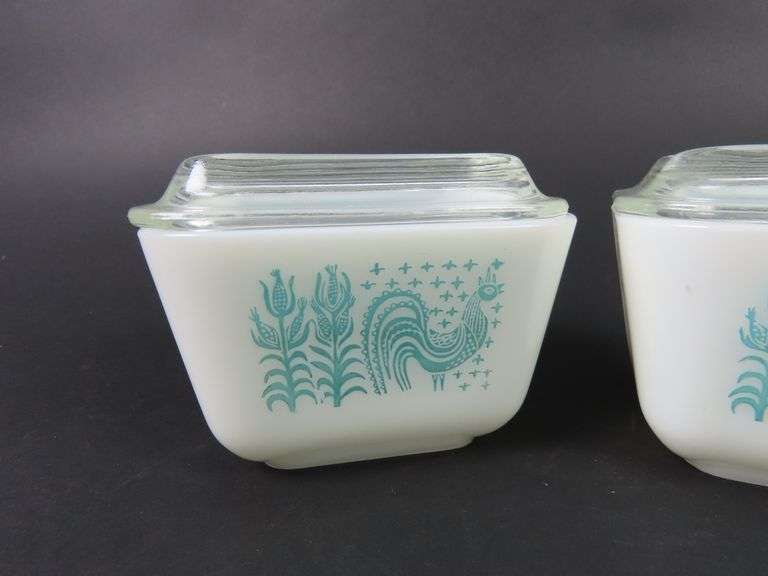 Lot of 2 Small Pyrex "Amish Butterprint Turquoise" Refrigerator Dishes