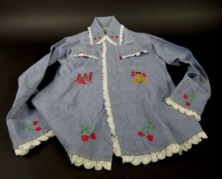 Vintage Bicentennial Embroidered Long Sleeve Shirt - Size 10