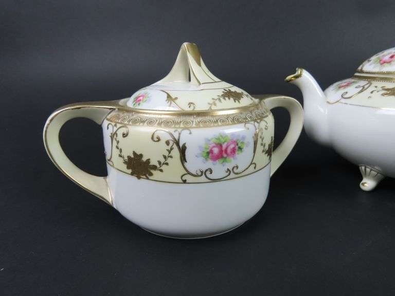 Handpainted Nippon Footed Teapot with Lidded Sugar & Creamer - Made in Japan