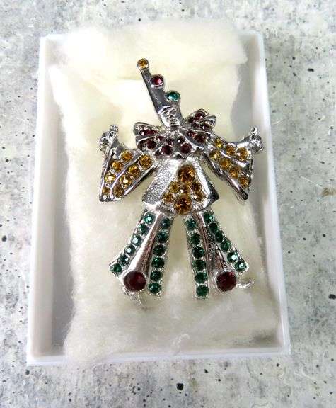 Colored Rhinestone "Clown" Brooch in Case