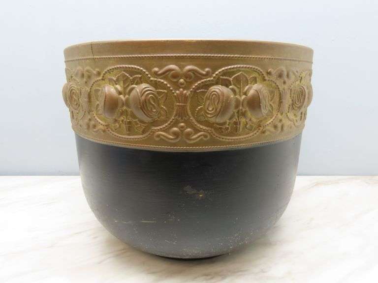Vintage Brass Rose Embossed Cache Pot #2