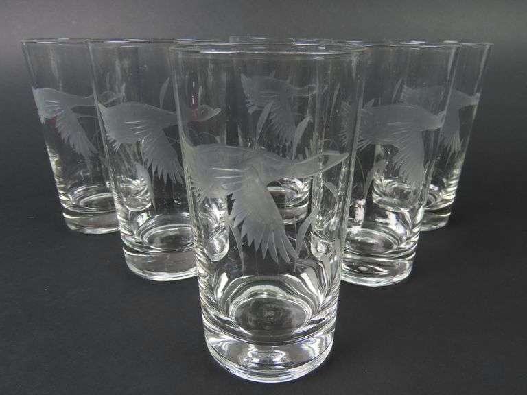 Lot of 6 Vintage Etched "Geese" Highball Glasses