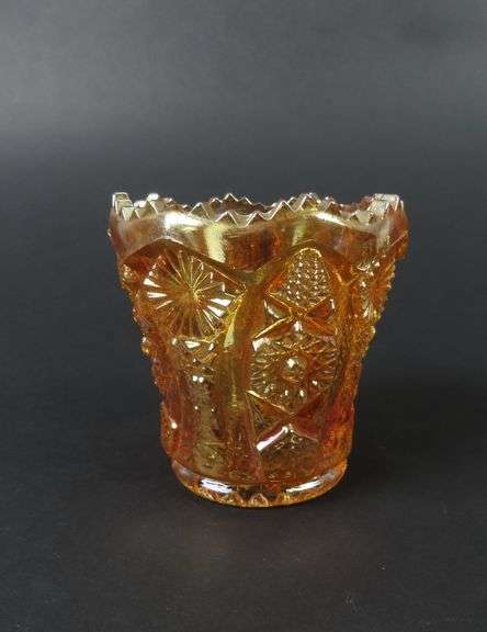 Vintage "Daisy & Button" Marigold  Carnival Glass Toothpick Holder by Imperial Glass