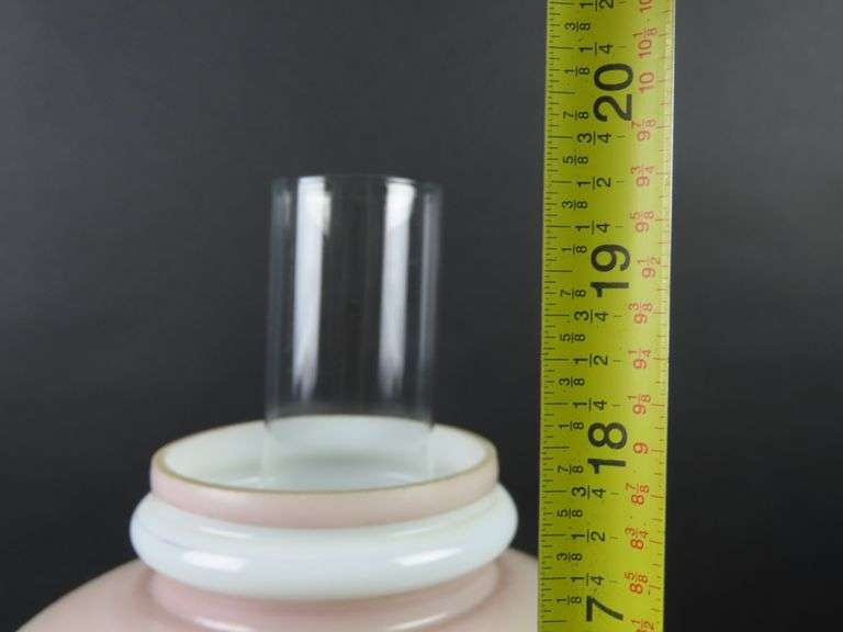 Handpainted Antique Oil Lamp with Shade & Chimney