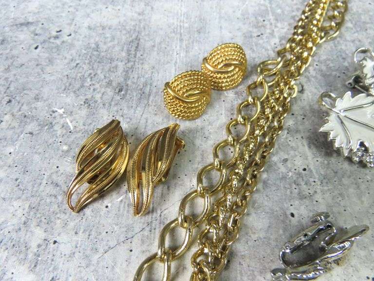 Grouping of Costume Jewelry with Clip Earrings and Necklaces