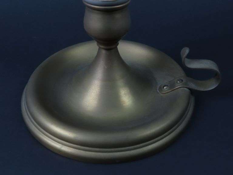 Tall Antique Brass Candlestick with Etched Glass Chimney #2 - See Description