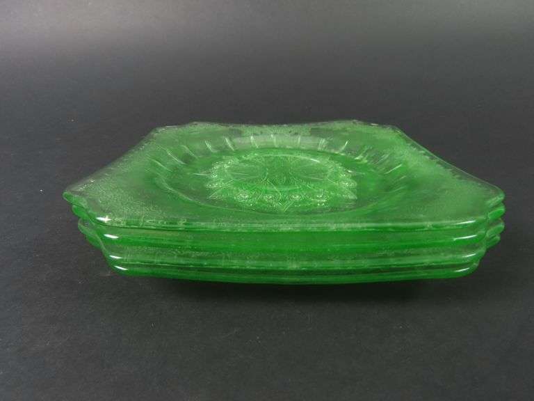 Lot of 4 Jeanette Glass "Adam" Uranium Square Saucers