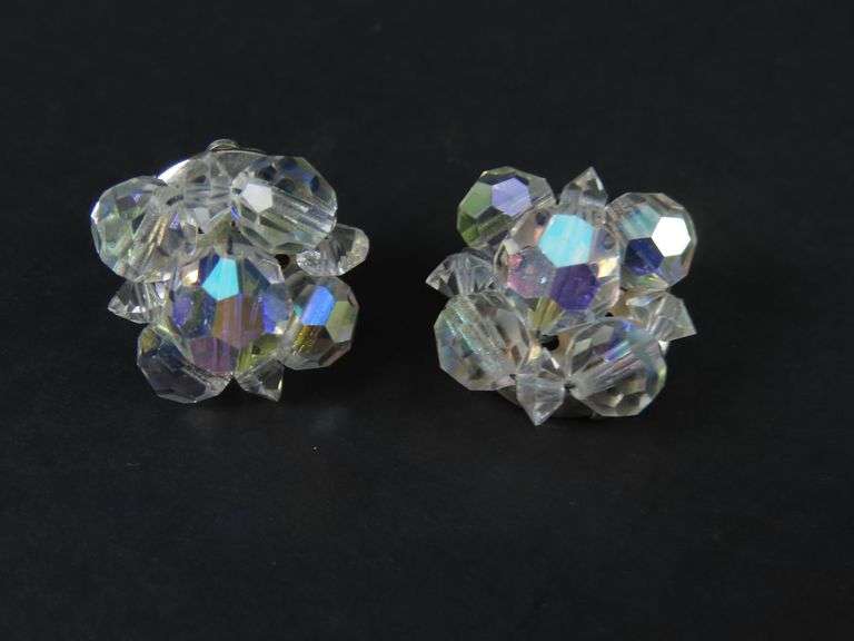 Vintage Aurora Borealis Clip Earrings