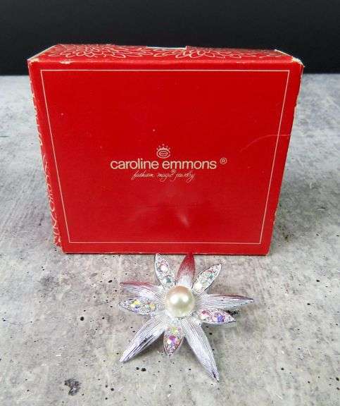 Vintage Caroline Emmons Silver Tone Brooch with Rhinestones