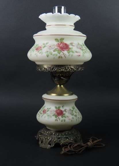Antique Electrified Oil Lamp with Shade & Chimney