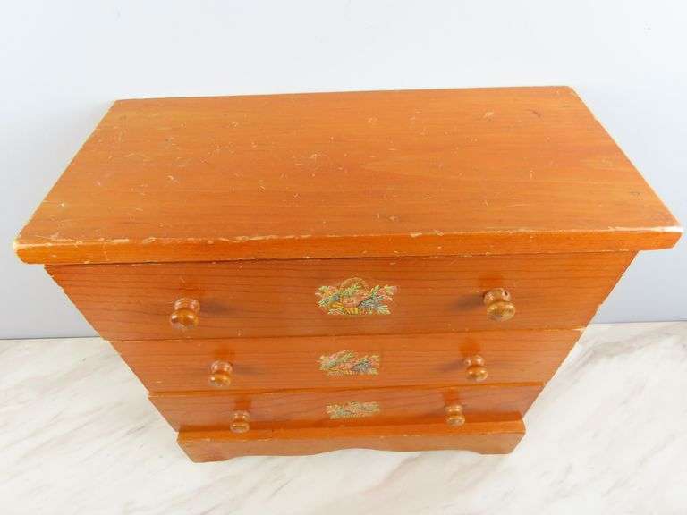 Large Vintage Wooden 3 Drawer Doll Chest