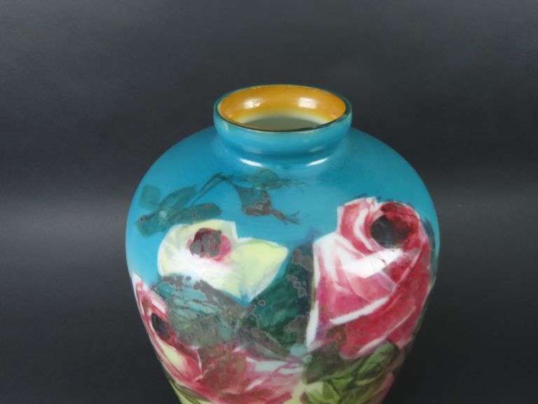 Antique Tall Handpainted Bristol Glass Vase