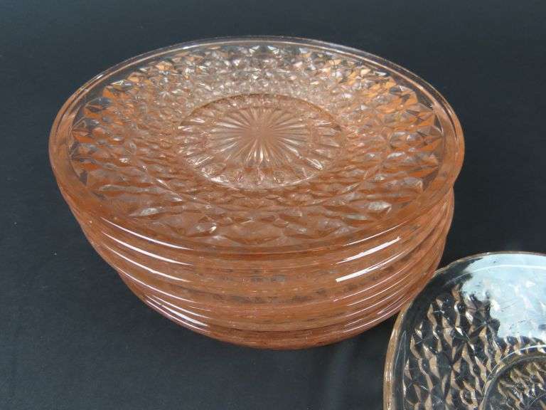 Lot of 10 "Holiday Pink" Depression Glass Saucers