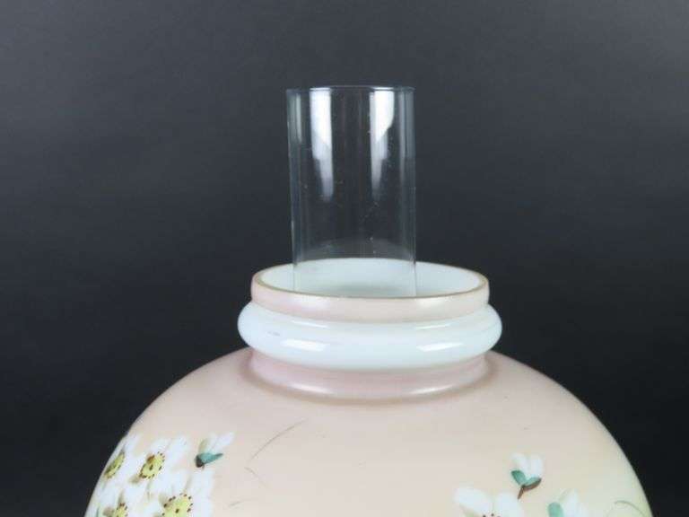 Handpainted Antique Oil Lamp with Shade & Chimney