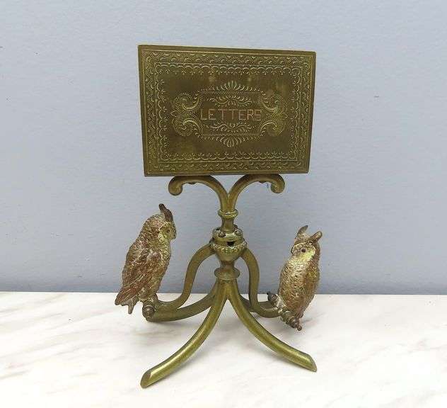 Antique Brass Letter Holder with "See-Saw" Owl Figures