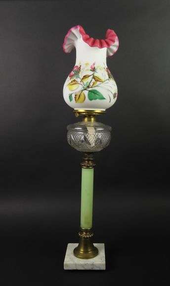 Antique Marble Base Oil Lamp with Beautiful Handpainted Shade