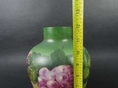 Antique Large Hand Painted Floral Bristol Glass Vase