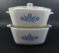 Lot of 2 Corning Ware "Blue Cornflower" 1 3/4 Qt. & 1 1/2 Qt. Lidded Baking Dishes