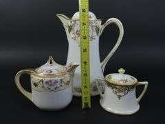 Vintage Handpainted Nippon Chocolate Pot with Lidded Sugar Bowl & Creamer - Made in Japan