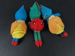 Trio of Vintage Felted Knee Hugger Ornaments - Made in Japan