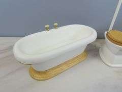Lot of Wooden Doll House Bathroom Tub, Sink & Toilet