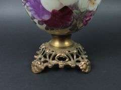 Beautiful Handpainted Antique Oil Lamp with Shade & Chimney