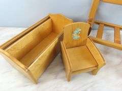 Vintage Strombecker Wooden Bunkbed, Chair & Chest