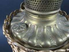 Tall 26.5" Banquet Gold Tone Oil Lamp with Shade & Chimney