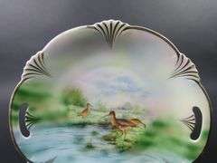 Handpainted Victorian Double Handled Bavarian Plate