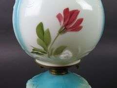 Antique Handpainted Oil Lamp with Globe & Chimney