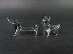 2 Tiny Glass Dog Figures