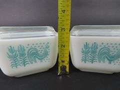 Lot of 2 Small Pyrex "Amish Butterprint Turquoise" Refrigerator Dishes